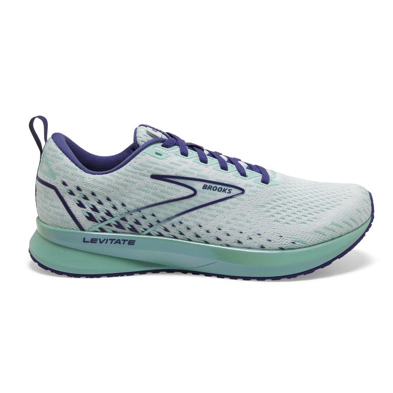 Brooks Levitate 5 Road Running Shoes - Women's - White/Navy Blue/Yucca (35846-WDTO)